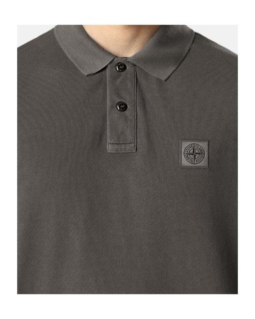 Stone Island Gray Compass-Patch Buttoned Polo Shirt for men