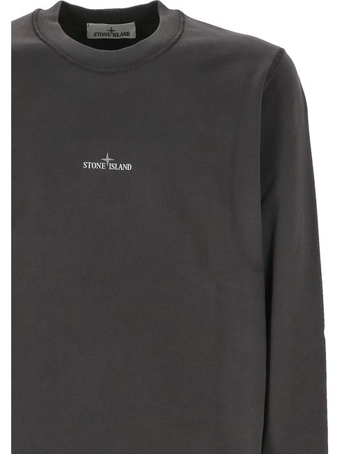 Stone Island Black Logo Printed Crewneck Sweatshirt for men