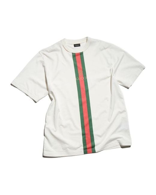 Gucci White Vertical Stripe T-Shirt for men
