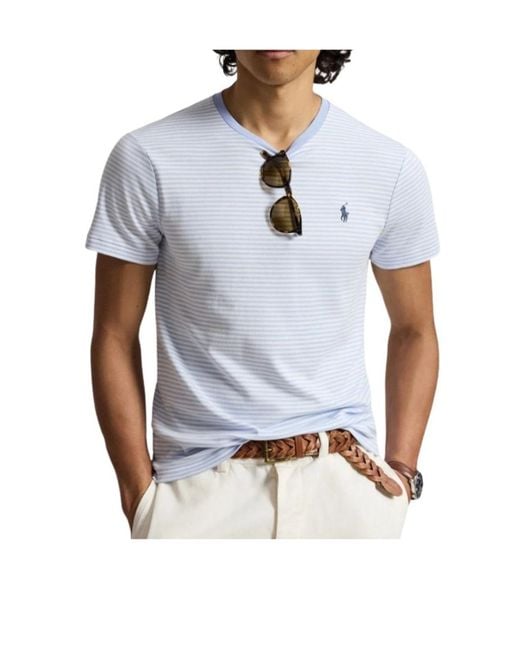 Polo Ralph Lauren Blue Striped Embroidered-Logo T-Shirt for men