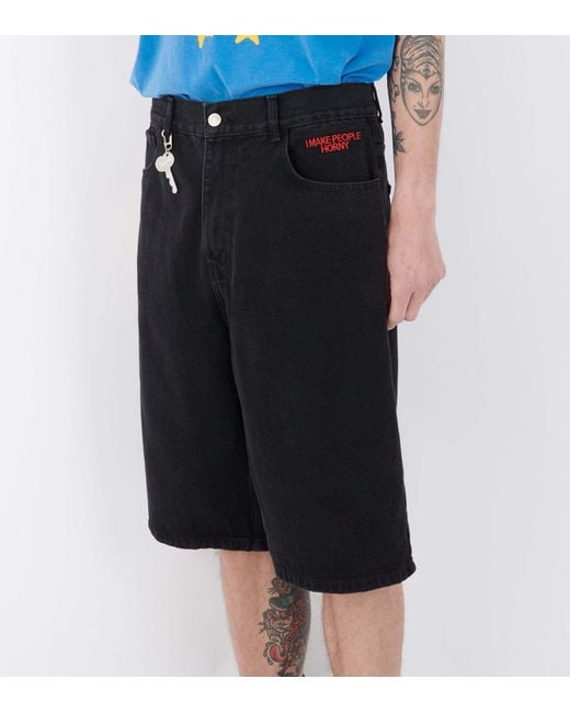 Carne Bollente Black Heart-Embroidery Shorts for men