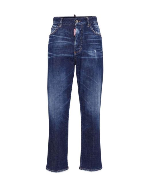DSquared² Blue Logo-Patch Distressed Jeans