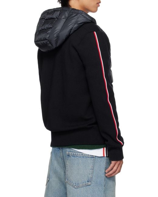 Moncler Blue Knitted Zip-Up Padded Hoodie for men