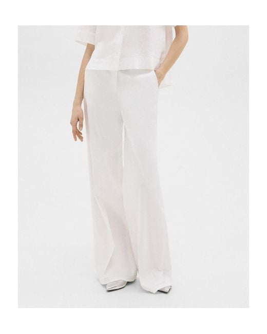 Theory White High-Waist Wide-Leg Pants