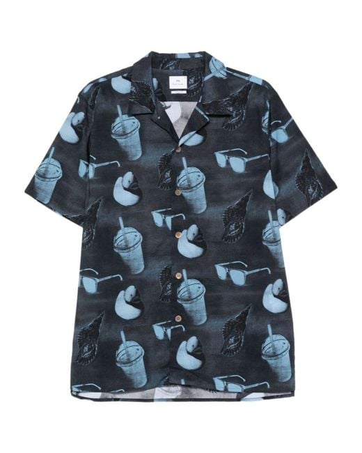 Paul Smith Blue Short Sleeve All-Over Print Shirt for men