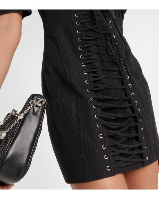 Alessandra Rich Black Ruffled Puff-Sleeve Minidress