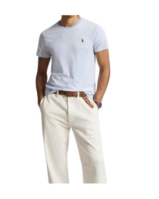 Polo Ralph Lauren Blue Striped Embroidered-Logo T-Shirt for men