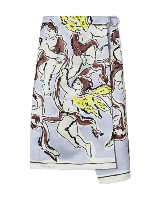 Tory Burch White Printed Satin Skirt