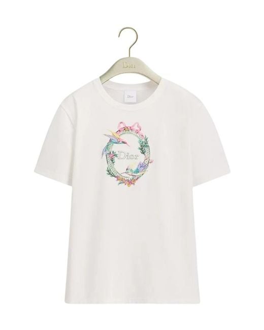 Dior White Qixi Embroidered Fitted T-Shirt