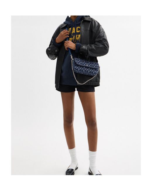 COACH Blue Bolsa Brook Flap Chain Signature Denim