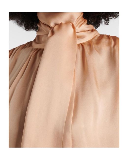 Ulla Johnson Natural Ornament Tie-Neck Silk Chiffon Blouse