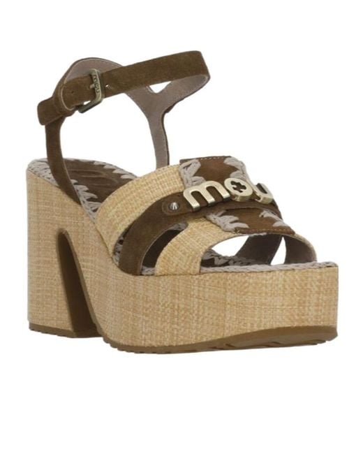 Mou Metallic Logo Platform Heeled Sandals