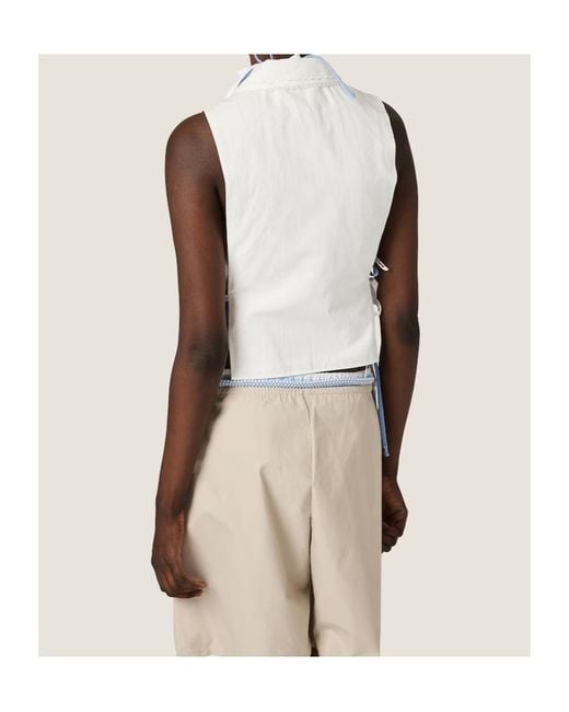 Miu Miu White Slubbed Poplin Side-Tie Sleeveless Shirt