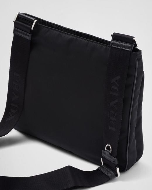 Prada Black Logo Plaque Zipped Messenger Bag for men
