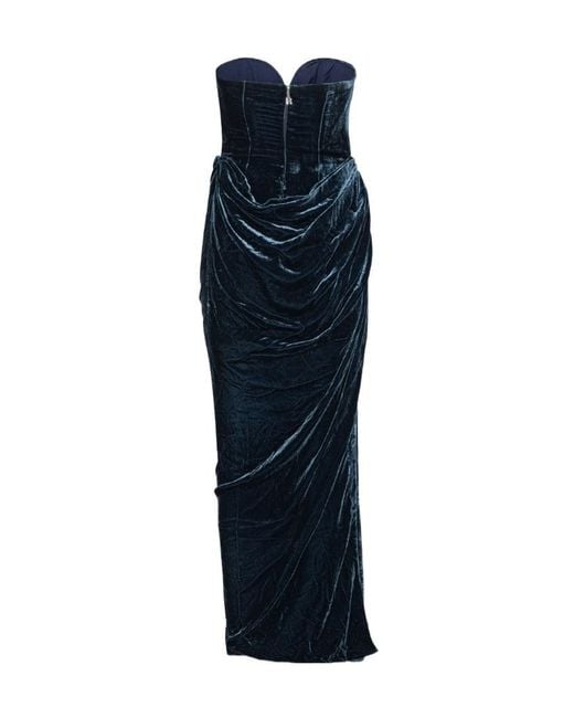 ROTATE BIRGER CHRISTENSEN Blue Velvet Slit Dress