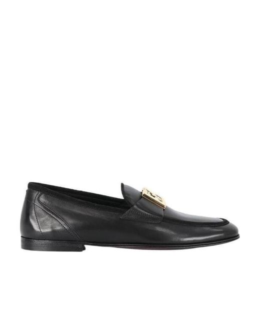 Dolce & Gabbana Black Dg Plaque Slip-On Loafers for men