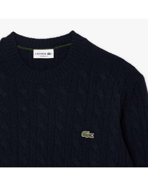 Lacoste Blue Cable Knit Carded Crewneck Jumper for men