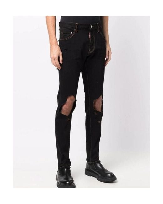 DSquared² Black Distressed-Effect Jeans for men