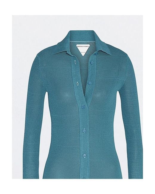 Bottega Veneta Blue Mesh Buttoned Cardigan