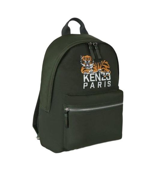KENZO Green Logo Embroidered Zipped Backpack for men