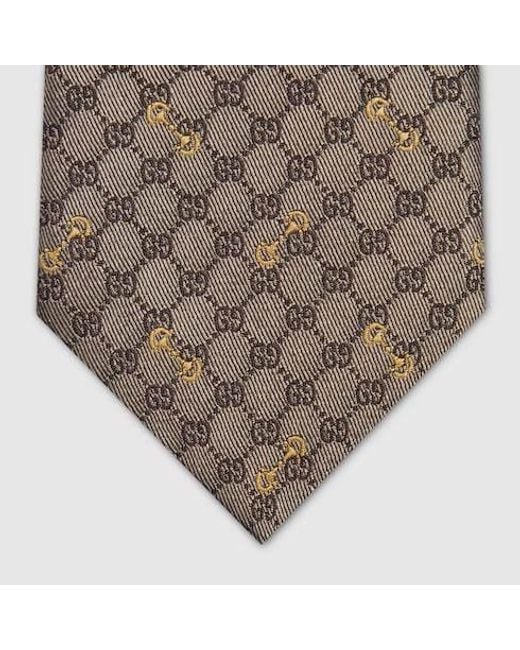 Gucci Brown Horsebit Embroidered Tie for men
