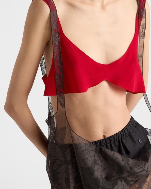 Prada Red Crepe De Chine Top