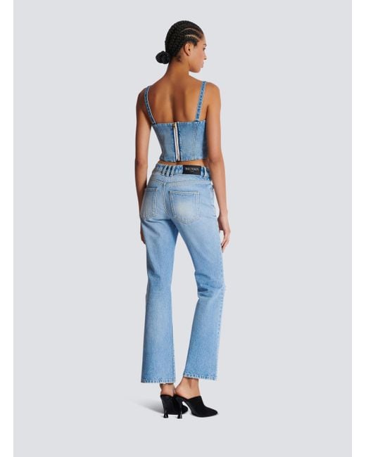Balmain Blue Denim Bustier Top