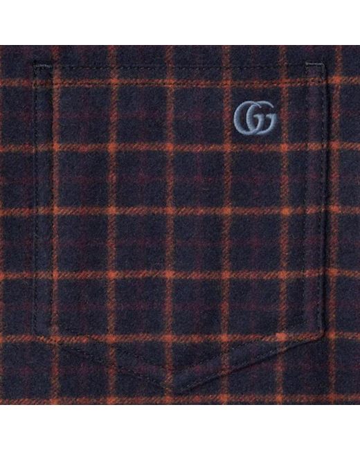 Gucci Blue Single-Breast Check Wool Jacket for men