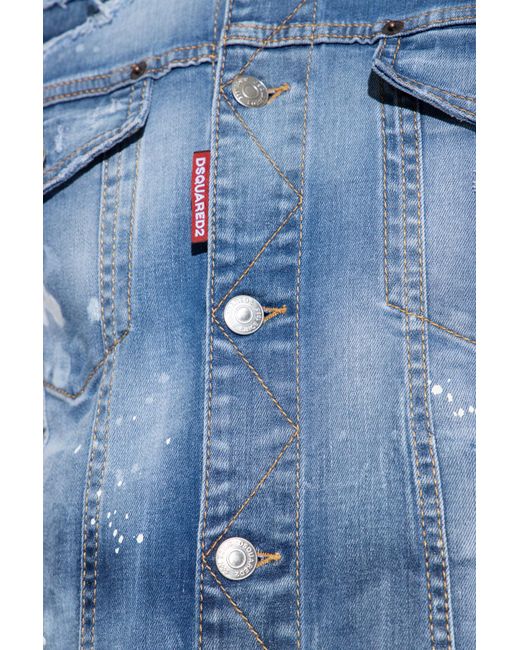 DSquared² Blue Dan Distressed Faded Effect Denim Jacket for men