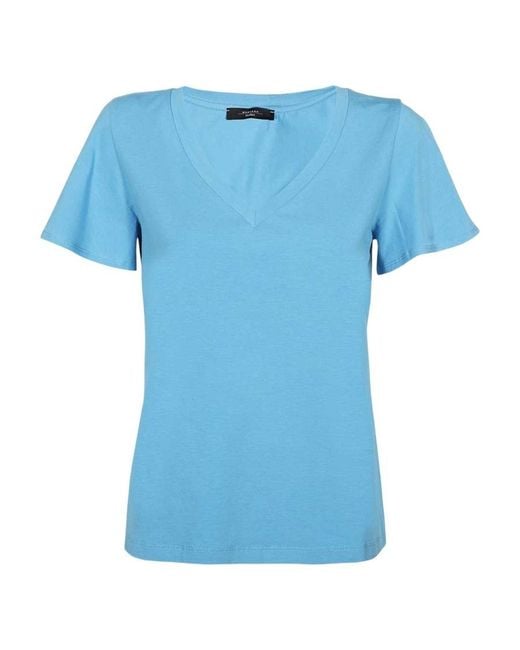 Weekend by Maxmara Blue V-Neck Short-Sleeve T-Shirt