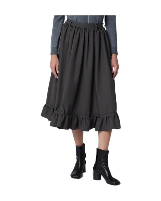 MM6 by Maison Margiela Black Midi Skirt With Ruffled Flounce Hem