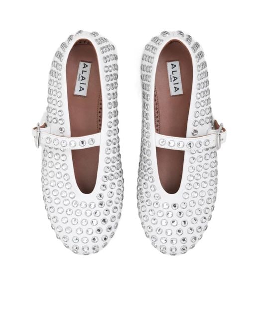 Alaïa White Alaïa Studded Strap Ballet Flats