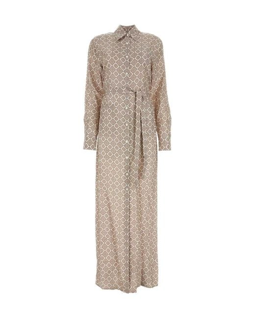 Prada Natural Geometric-Print Maxi Shirt Dress