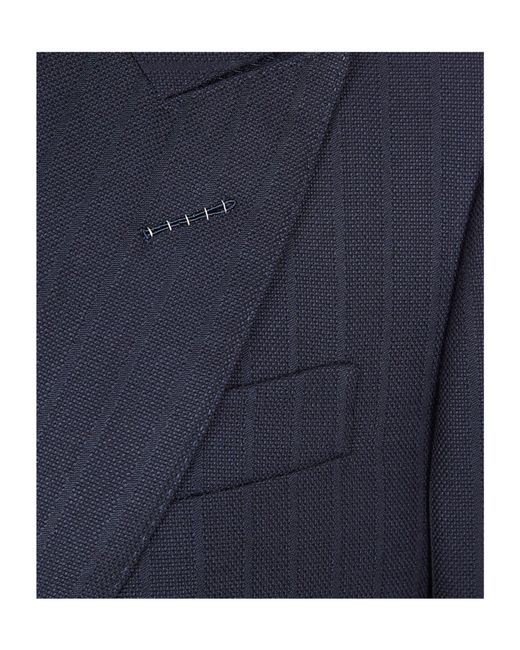 Tom Ford Blue Striped Double-Breasted Suit Jacket for men