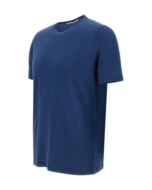 Kangra Cashmere Blue Kangra Crew Neck Cotton T-Shirt for men