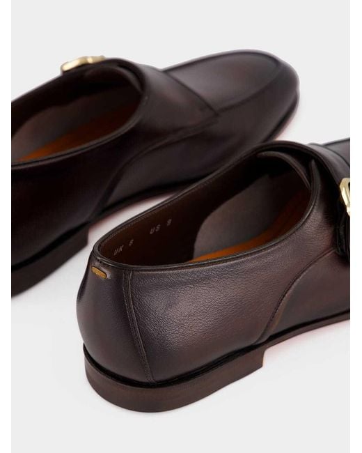 Santoni Brown Single Monk Strap Shoes for men