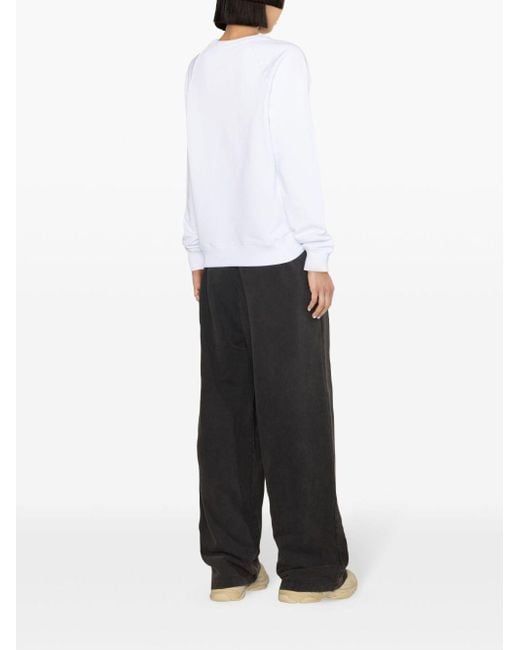 MSGM White Logo-Printed Crewneck Sweatshirt
