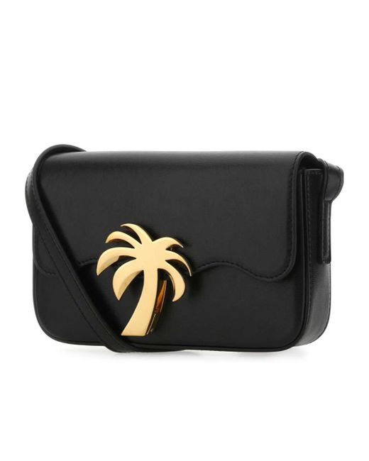 Palm Angels Black Palm Tree-Plaque Foldover Top Crossbody Bag
