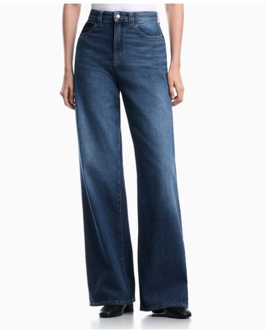 Emporio Armani Blue 5-Pocket Pants High-Waisted Wide-Leg Denim With A Used Look