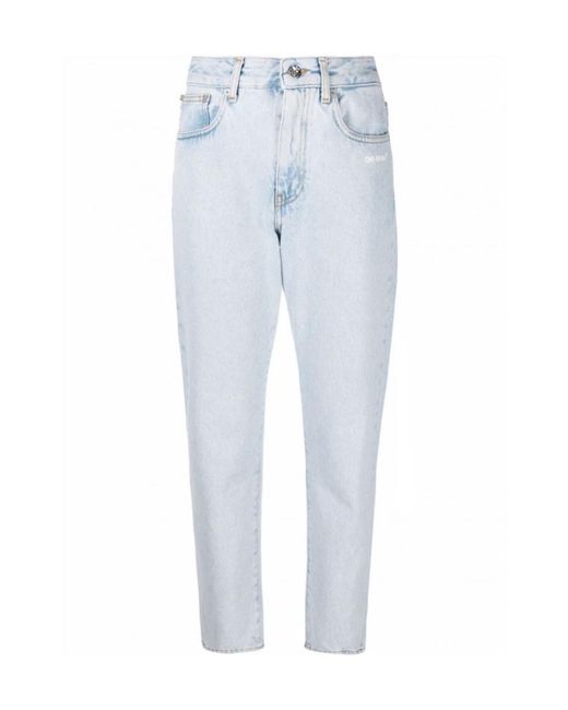Off-White c/o Virgil Abloh Blue Logo Printed Straight Leg Jeans