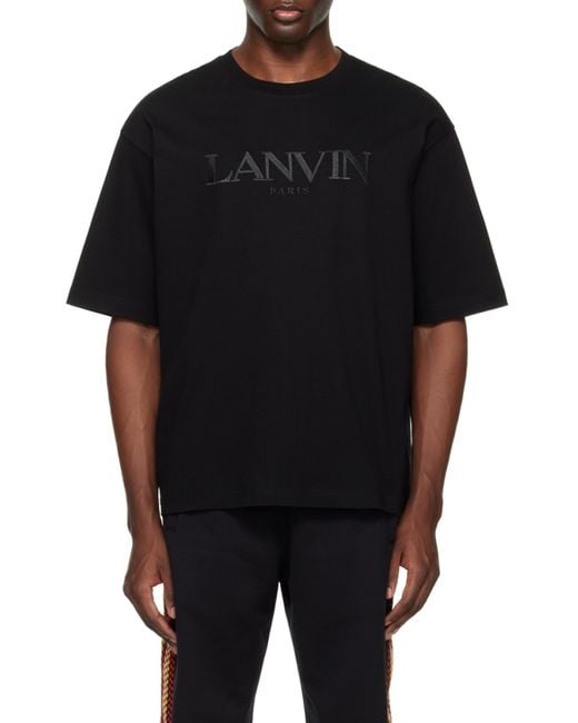 Lanvin Black Oversized Paris Embroidered T-Shirt for men