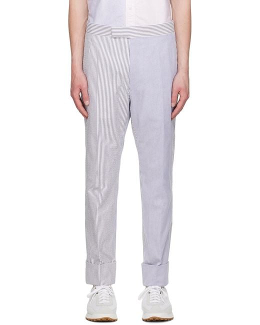 Thom Browne Gray Striped Maxi Turn-Up Hem Pants for men