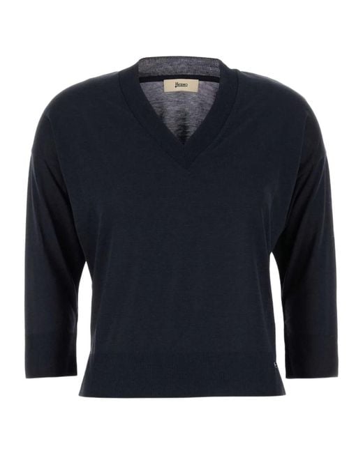 Herno Blue V-Neck Knitted Jumper