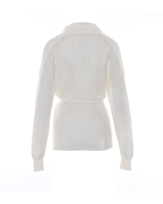 Twinset White Belted Embroidered Knit Cardigan