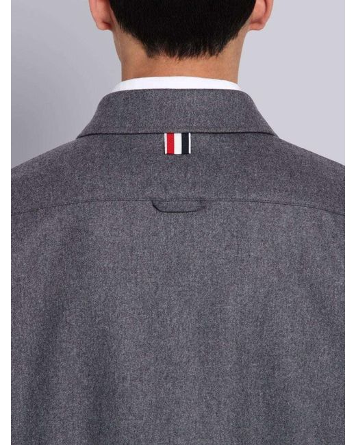Thom Browne Gray Flannel Tonal 4-Bar Shirt Jacket for men