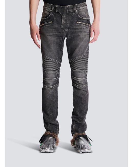 Balmain Gray Slim-Fit Biker Jeans for men