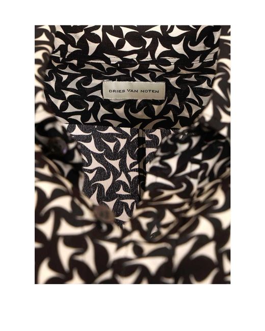 Dries Van Noten Black Patterned Long-Sleeved Shirt for men