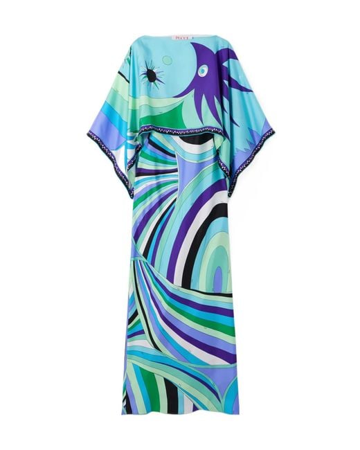 Emilio Pucci Blue Printed Satin Maxi Dress