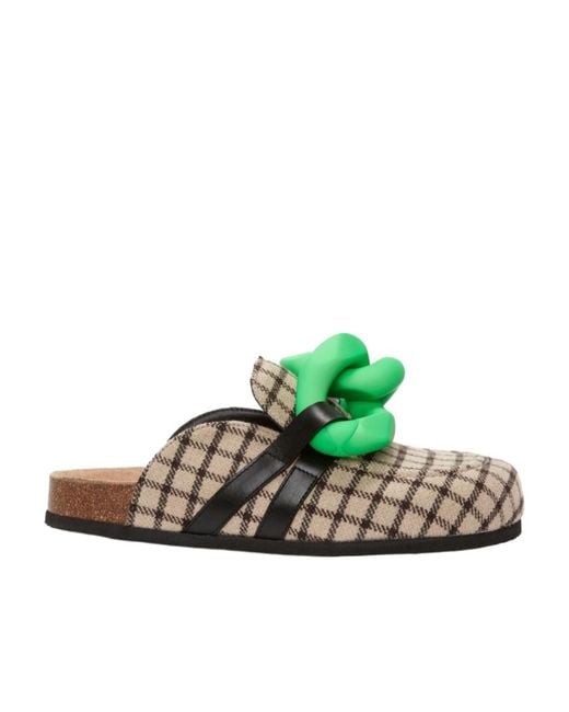 J.W. Anderson Green Checkered Round Head Slippers