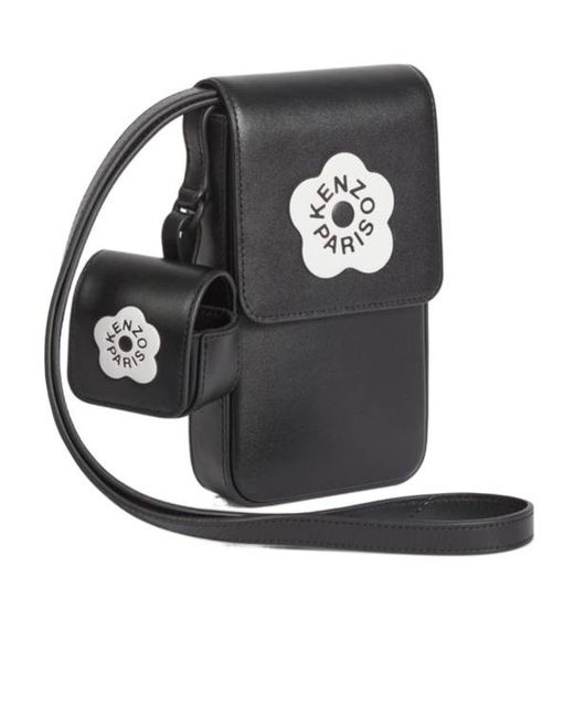 KENZO Black Stamp Foldover Top Crossbody Bag
